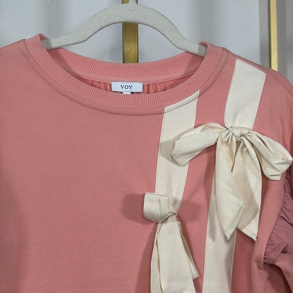 Pink Ruffle Sweatshirt with Cream Bows - Picture 7 of 10